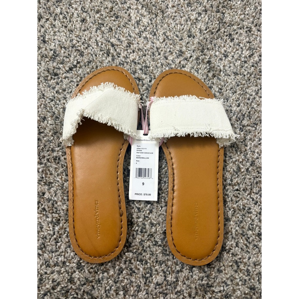 NWT Vineyard Vines Canvas White Linen Sandal Slides Coastal 9
